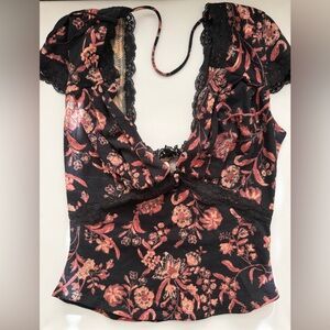 Free People Black and Pink Floral Chemise